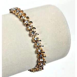 Tennis Bracelet 24K Gold Plated with Clear Stone Accents 6 ½” Wrist Vtg